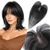 Elailite Hair Topper Donna Capelli Veri Clip 14g 28cm Protesi Toupee Posticci Toupet con Frangia Silk Lace 7x11cm #1B Nero Naturale