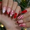 Auroriel 24 Pezzi Natale Mandorla Press On Unghie Rosso French Punta Bianco Strisce Rosse Con Glitter Motivi Albero Di Natale Fiocco Di Neve Unghie Artificiali Inverno Fe