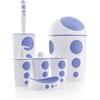 BORNOVA Set da bagno 6 pezzi - Design moderno con motivi circolari - Include pattumiera, portasapone, dispenser di sapone, bicchiere, scopino per WC e portabottiglie (blu)