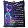 PUYTG Coperta in flanella viola con scritta To My Sister, regalo per sorelle con citazioni sincere, ideale per sorellina, cognata, compleanno, San Valentino, Natale, regali di laurea, 130 x 150 cm