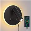 ERWEY Lampada da parete a LED, lampada da lettura a parete Faretto regolabile 3W 4000K + 5W 3000K lampada da letto con interruttore e ricarica USB, luce di lettura notturna per camera da letto, nero
