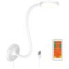 ENUOTEK Lampada Lettura Bianca con Telecomando, Lampade da Parete con Braccio con Base e Cavo USB da 1.8 Metri, Luminosità Dimmerabile Continuo, 3 Colori di Illuminazione, Timer Spegnimento