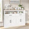 OLIVIBED Credenza Cucina con 2 Cassetti, Mobile da Cucina con Piano e 4 Porta, Credenza Soggiorno Archiviazion e per Soggiorno & Ingresso, Bianco e Color Legno,140x40x105cm (Bianco+Legno)