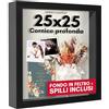 Americanflat Cornice Profonda per Oggetti 25x25 cm Nera - Cornice 3D Profonda con Vetro e Sfondo in Lino - Shadow Box in Legno MDF con Ganci per Parete o Tavolo
