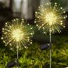 Meision Lampade solari per esterni da giardino, 2 pezzi con 150 LED, luci solari a forma di fuochi d'artificio per giardino con 8 modalità, lampade solari impermeabili a forma di dente di leone per