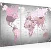 Runa Art Mappa Del Mondo Quadri Soggiorno Grande Rosa Grigio Continenti 120 x 80 cm 3 Pezzi Decorazione Murale 023331c