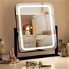 Ratsamee Specchio Trucco con Luci, 32X37cm Specchio da Tavolo LED, Specchio Ingranditore 10X Staccabile, 3 Temperature di Colore, Rotazione 360°, Controllo Tattile, Telaio in Metallo, Nero