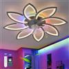 QINGYING Fiore RGB Lampadario Con Pale, Ventilatore Da Soffitto Con Luce Silenzioso E Telecomando, Lampada Con Pale Reversibile 6 Velocità Dimmerabile Per Camera Da Letto Soggiorno, Nero