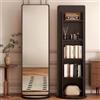 Generic Specchio a Figura Intera con Scaffale di Stoccaggio, Specchi da Girevole a 360° e Libreria a 5 Livelli, Specchio da Pavimento per Camera da Letto e Soggiorno