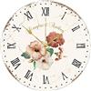 WengBeauty Orologio da parete vintage in legno, rotondo, con fiori in fiore, silenzioso, senza ticchettio, per soggiorno, cucina, casa, bagno, 25,4 x 25,4 cm