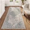 TAPISO Valley Tappeto per Corridoio Vintage Pelo Corto con Motivo Classico Floreale Blu Grigio - Elegante Runner per Soggiorno, Camera da Letto, Sala da Pranzo - Design Moderno - 70 x 400 cm