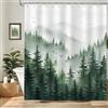 hometrixx Tenda Doccia Montagna Nebbiosa Foresta Verde Paesaggio 180x200cm