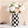 XYQXYQ Vaso in ceramica bianca e nera, vaso moderno a scacchi metà secolo, per centrotavola di fiori e erba della pampa, vaso a scacchi bianco e nero per tavolo da pranzo, cucina, tavolo decorativo