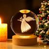 TaimeiMao Sfera di Cristallo 3D Luce Notturna per Bambini a Forma di Sfera in Vetro, Lampada da Notte con Base in Legno, 6 cm, Lampada da Tavolo Decorativa in Cristallo LED