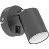 ledscom.de Spot a parete WAIKA con interruttore antracite opaco + lampada LED GU10 bianca a 3 livelli di dimmerazione: max. 609lm cad.
