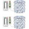 Clearhill Confezione 2 ghirlande USB 20m bianco, 200 LED filo rame, telecomando, 8 modalità, timer e dimmerabile per Natale e camera