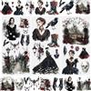 WANDIC 3 Fogli Adesivi trasferibili da strofinare, Motivo Ragazza Gotica, Impermeabili, per mobili, Artigianato, Decorazioni, diari Spazzatura per Fai da Te, Scrapbooking, 15 x 30 cm