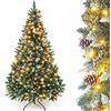 Yorbay Albero di Natale Artificiale con Illuminazione e Neve Bianca, Albero di Natale a LED per Decorazioni Natalizie con Pigne vere, Resistente al Fuoco (210 cm)