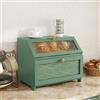 MROJISC Portapane Legno a 2 Livelli con Finestra Trasparente, Portapane Moderno da Cucina con Ampio Spazio di Archiviazione, Porta Pane da Cucina per Pane, Snack e Alimenti, Verde