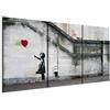 Cuadros B&D XXL - Quadro 60x30 cm 3 Pezzi - Stampa su Tela Canvas con Struttura - Quadri Componibili Moderni Soggiorno Grandi - Murale Arte Decorazioni da Parete - Banksy Bambina Palloncino 020115-9