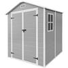 ECD Germany Casetta da Giardino 5 m³ in Plastica con Pavimento e Tetto a Due Falde, 151x182x220 cm Grigio Chiaro, Capannone da Esterno Impermeabile con Doppie Porte, Finestra, Capanno per Attrezzi