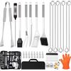 HRQVN Set di 30 Posate per Barbecue, in Acciaio Inox di Alta qualità, Pinza per Barbecue, cavatappi, Set con Valigetta e Tappetino per Barbecue, per Uomini, Regalo per Campeggio, Marrone