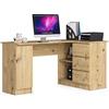 AKORD Scrivania ad Angolo B-20 | 3 cassetti, 2 Ripiani e un Ripiano con Anta | Scrivania ad angolo per l'ufficio in casa | 155x77x85 | 60 kg | Rovere Artigianale