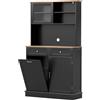 RELAX4LIFE Mobile per Pattumiera da 38 L, Armadio Alto da Cucina con Spazzatura Ribaltabile, 3 Ripiani Regolabili e 2 Cassetti Estraibili, Credenza per Rifiuti per Cucina e Sala Da Pranzo (NERO)