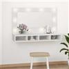 BARULUOAKLIFE Armadietto Trucco Specchio LED con Luci Regolabile Bianco Freddo Caldo, Mobile Parete 4 Ripiani Aperti in Legno Multistrato per Organizzazione Cosmetici Bagno,
