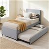 HOMCOM Letto a Soppalco 90 x 190 cm, Struttura Letto Singolo/Matrimoniale con Rete a Doghe in Legno, Testata e Piedi Imbottiti in Tessuto Effetto Lino, Portata 400 Kg, Montaggio Semplice, Grigio