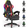 bigzzia Sedia Gaming, Sedia Ergonomica con LED per Videogiochi, Sedia da Gioco con Cuscino Lombare Massaggiante e Poggiatesta per Giocare, Studiare e Lavorare in Ufficio (Rosso)