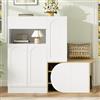 Easexcy 130cm Scarpiera con panca in stile rustico, cassetto, diverse porte e ripiano aperto, grande spazio di archiviazione per l'ingresso (Bianco-1)