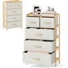 KOMFOTTEU Cassettiera con 5 cassetti in tessuto pieghevole, con telaio in bambù e protezione antiribaltamento, armadio verticale per camera da letto, soggiorno, ufficio, 58 x 30 x 94 cm