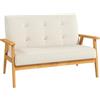 HOMCOM Divano 3 posti 115 cm, divano scandinavo con schienale imbottito, seduta imbottita e braccioli, gambe in legno di albero della gomma, per soggiorno, camera da letto, piccolo spazio, beige
