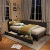 HOOGDLJ Divano letto imbottito, 90 x 200 cm, letto singolo con spazio idraulico, letto funzionale con illuminazione a LED, letto per ragazzi, letto per gli ospiti (grigio, velluto, A, 90 x 200 cm)
