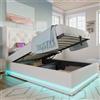KUAKE Letto imbottito, letto singolo, 90 x 200 cm, materiale PU, cuscino imbottito con funzione di ricarica USB di tipo C, funzione LED, senza materasso (bianco, 90 x 200 cm)