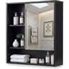 GIANTEX Armadio a Specchio da Bagno, Mobile Specchiera Bagno a Parete con Porta Singola e 3 Ripiani Aperti, Armadietto Pensile in Legno per per Lavanderia e Ingresso, 56 x 16 x 61 cm (Nero)