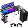 YOUDENOVA Scrivania con 4 Cassetti, 142x107 cm, Scrivania Angolare Reversibile con LED e Presa, Scrivania Gaming a L con Supporto per Monitor, Spazio di Archiviazione, per Home Office e Gamer, Nero