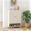 [en.casa] Scarpiera in Acciaio a 2 Ante Traforate Mobile Contenitore Portascarpe con 3 Ripiani Regolabili e Scomparto Aperto Armadietto Multiuso da Ingresso Corridoio 115 x 80 x 35 - Bianco Crema