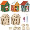 MONCAP 5 pz Casette in Legno Decorative Natale 8x8x11.5cm Villaggio Natalizio Regali Addobbi Natale