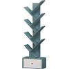 SHEEPAM Libreria a forma di albero con cassetti, libreria in legno autoportante per soggiorno, camera da letto, ufficio e casa, organizer salvaspazio per libri, CD, dischi in vinile, 8 ripiani, blu