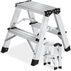 tectake® Scaletta Pieghevole in Alluminio Doppia, Scala 2 Gradini Antiscivolo, Scaletta Multiuso Salvaspazio con Doppia Salita, Scala per Casa Leggera, Piedini in Gomma, Antiscivolo, Portata 150 kg