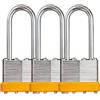 maryse Set 3 Lucchetti 40mm a Chiave Uguale (KA) - Lucchetto ad Arco Lungo in Acciaio Zincato e Nucleo in Ottone - Antiruggine per Esterno, Garage, Cancello e Officina - 3 Chiavi Incluse