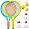 Taiyyi Set di racchette da tennis per bambini, 2 racchette, 3 palle da badminton, 3 palline da tennis, adatto per sport all'aperto e al chiuso (blu-verde)