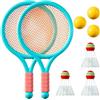 Taiyyi Set di racchette da tennis per bambini, 2 racchette, 3 palline da badminton, 3 palline da tennis, adatte per sport all'aperto e al chiuso (blu)