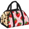 Vortithora Grande borsa per legna da ardere, motivo fragola, in tessuto Oxford 600D, con manici rinforzati, borsa per il trasporto a legna aperta per camino, stufa a legna, campeggio e conservazione
