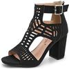 CRETUAO Sandali con Tacco Grosso ritagliati da Donna, Scarpe Eleganti con Fibbia in Tinta Unita con Punta Aperta alla Romana, Sandali Estivi con Tacco Alto,Nero,38 EU