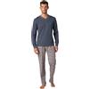 Lovable Set Pigiama in 100% Cotone | Maglia Maniche Lunghe con Scollo a V | Pantaloni Stampati con Tasche | Pigiama Invernale Uomo, Grigio Scuro 3 - S
