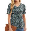 GRECERELLE Top estivo da donna con scollo a V, elegante maglietta plissettata sul davanti per le donne UK con volant a maniche corte camicette tunica, Narciso nero, L