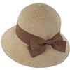 Andiker Cappello di paglia da donna, 8,5 cm, a tesa larga, cappello di paglia da donna, elegante cappello da sole con bel design a fiocco, cappello estivo da spiaggia per viaggi e vacanze, Marrone
